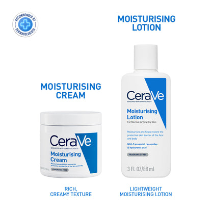 CeraVe Moisturizing Body Lotion for normal to dry skin featuring ceramides, dermatologist recommended, in a pump bottle