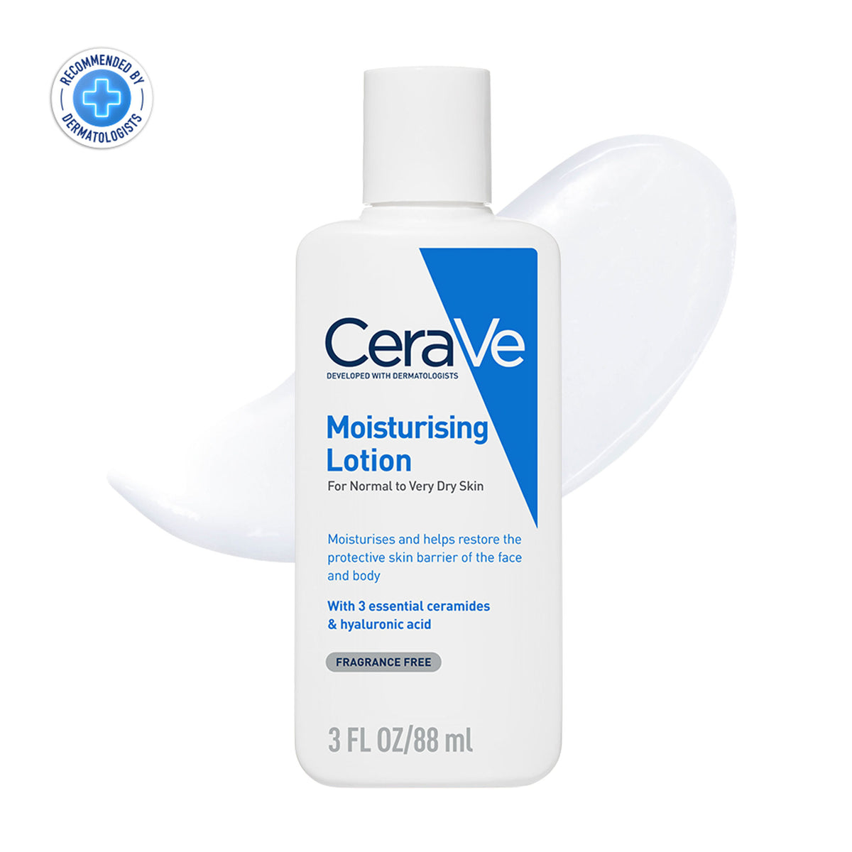 CeraVe moisturizing body lotion for normal to dry skin with ceramides, dermatologist recommended, in a pump bottle