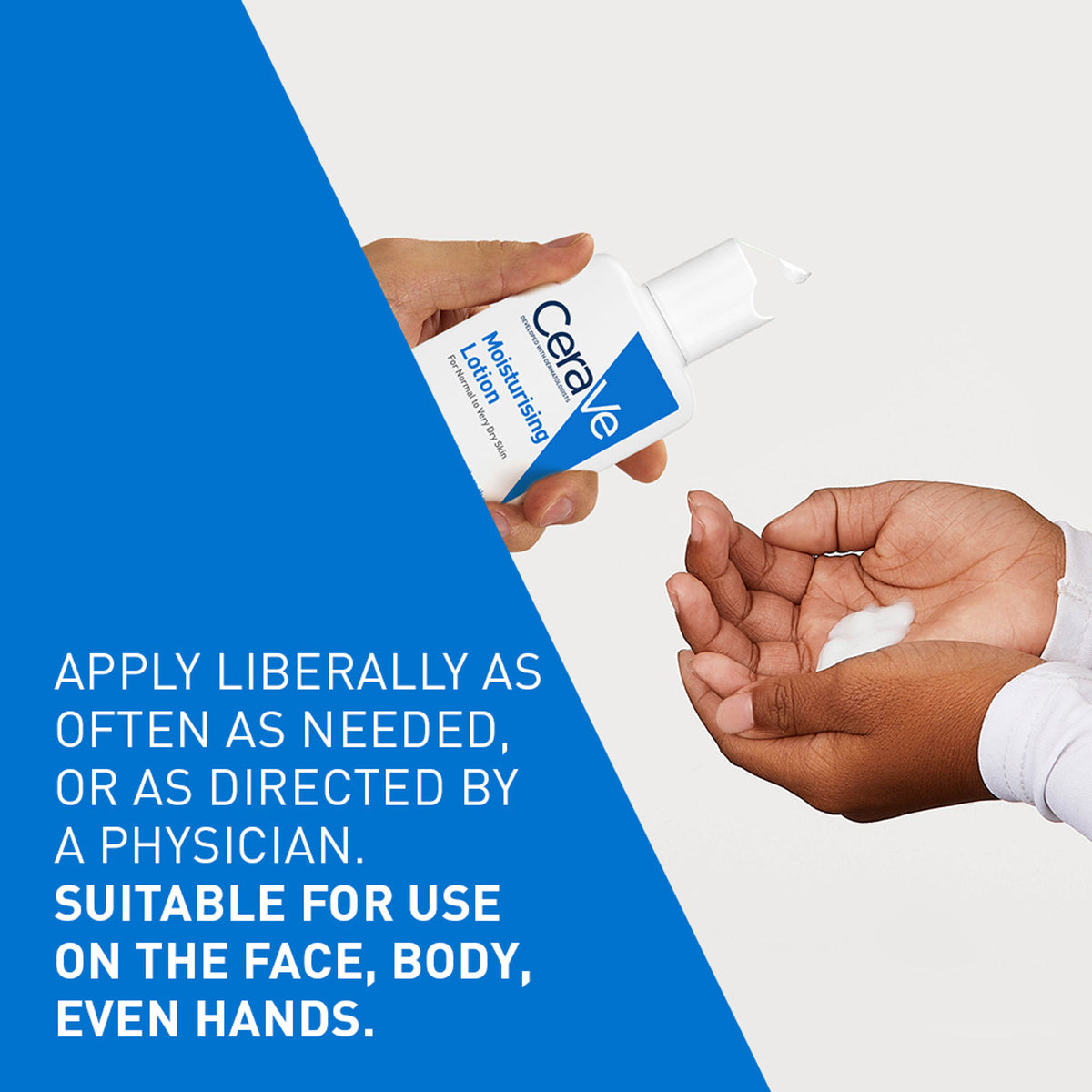 CeraVe Moisturizing Body Lotion for normal to dry skin with ceramides, dermatologist recommended, in a white pump bottle.