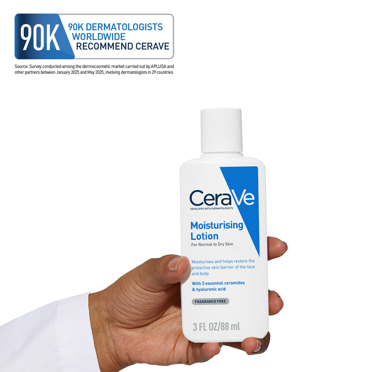 CeraVe Moisturizing Body Lotion for normal to dry skin with ceramides, dermatologist recommended, in a white pump bottle
