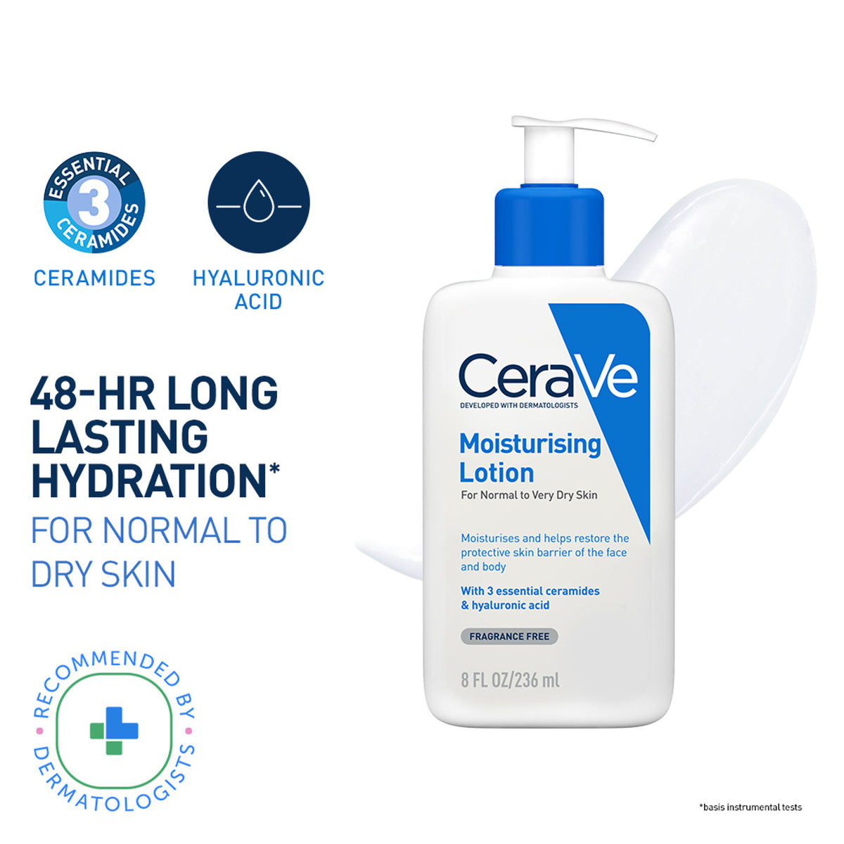 CeraVe moisturizing body lotion for normal to dry skin with ceramides, dermatologist recommended, in a pump bottle