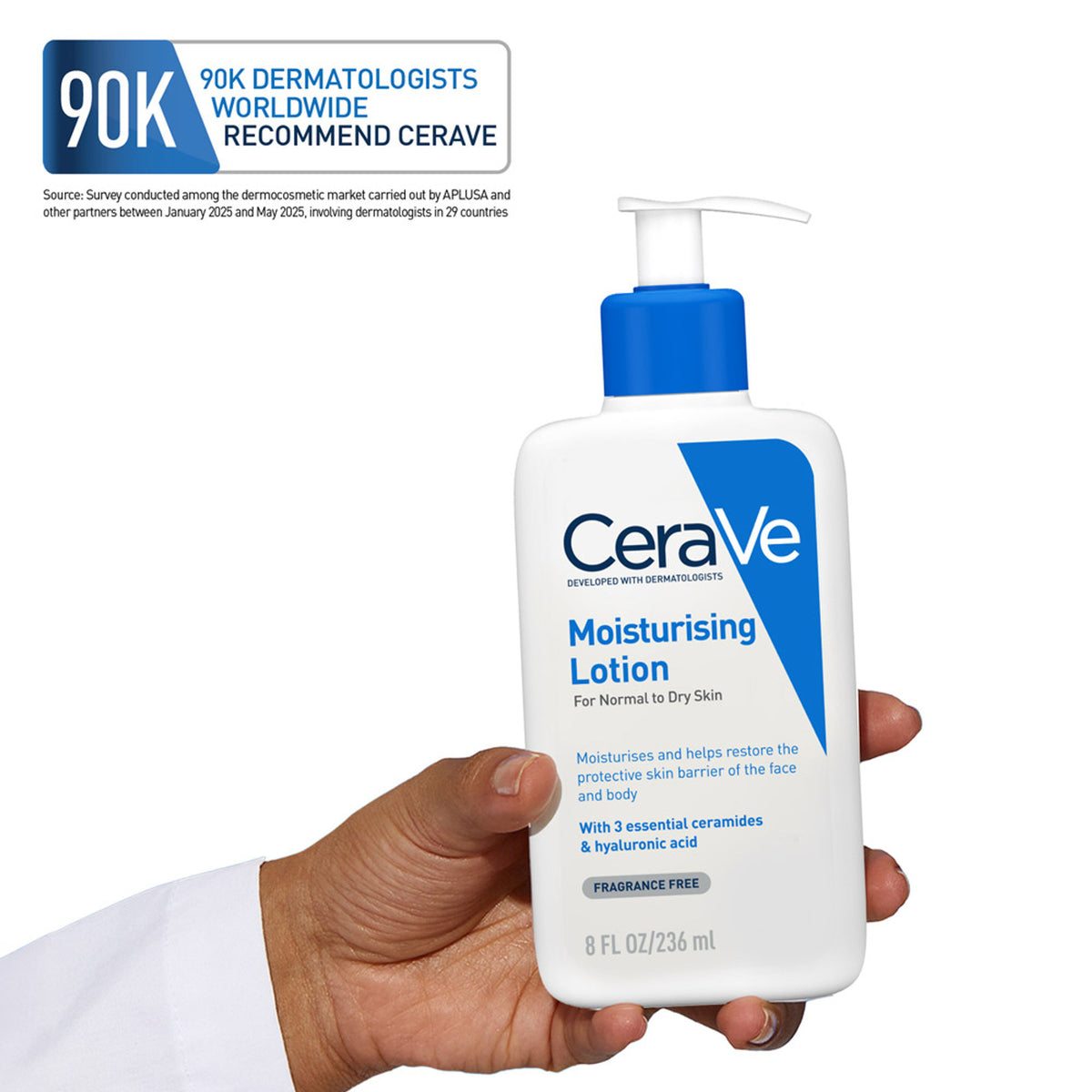 CeraVe Moisturizing Body Lotion for normal to dry skin with ceramides, dermatologist-recommended, shown in a pump bottle