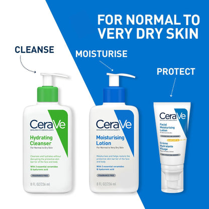 CeraVe Moisturizing Body Lotion for normal to dry skin with ceramides, in a pump bottle, dermatologist recommended.