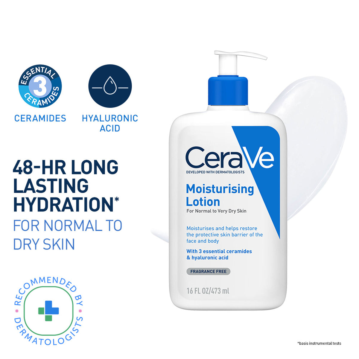 CeraVe moisturizing body lotion for normal to dry skin with ceramides, dermatologist recommended, in a pump bottle.