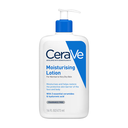 CeraVe Moisturizing Body Lotion for normal to dry skin with ceramides, dermatologist recommended, in a pump bottle.