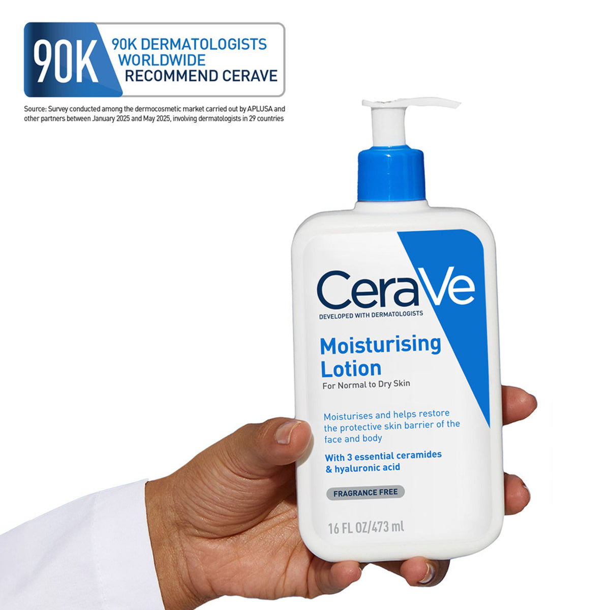 CeraVe Moisturizing Body Lotion for normal to dry skin, featuring ceramides, shown in a pump bottle on a clean background.