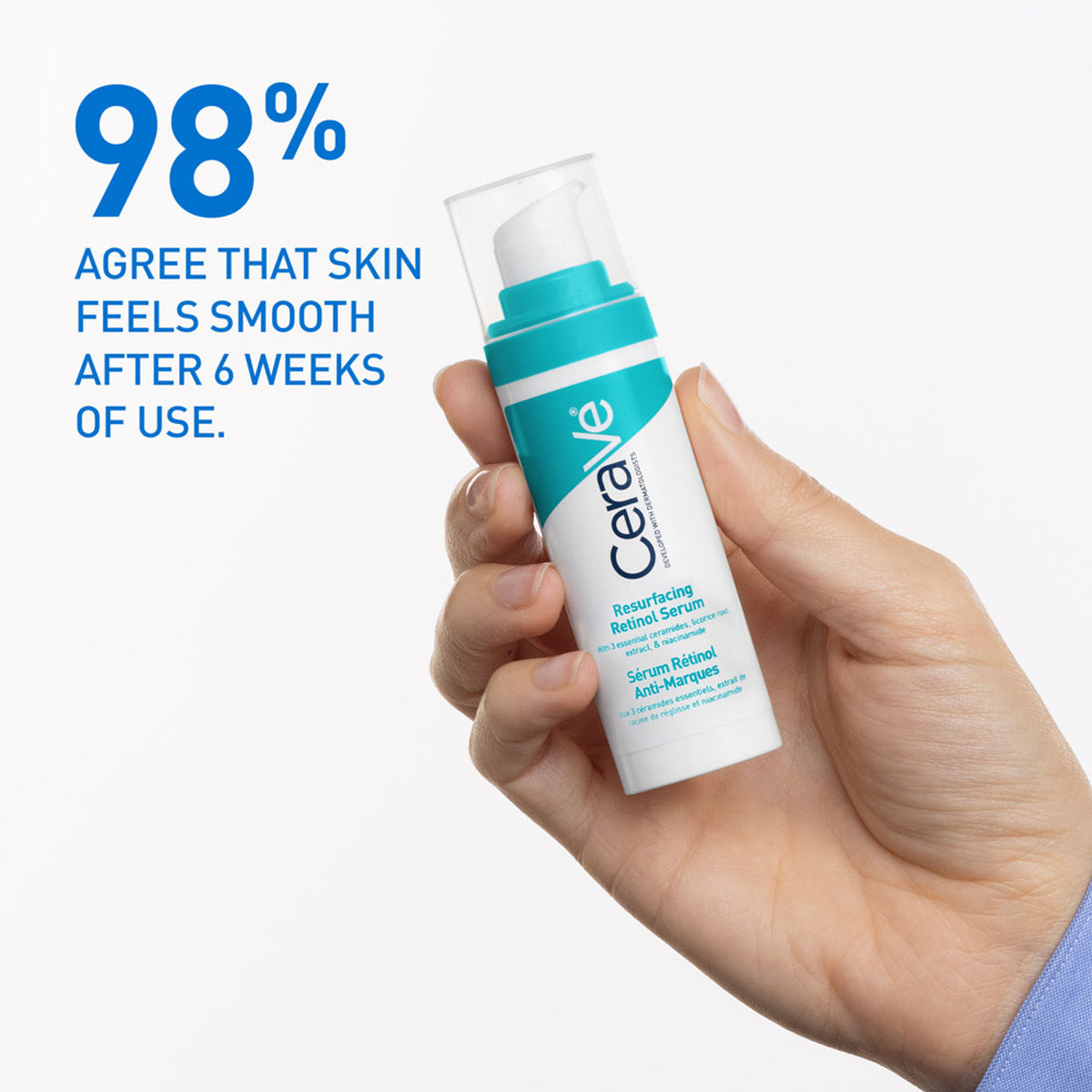 CeraVe Resurfacing Retinol Serum with licorice root extract and niacinamide for reducing acne marks and improving skin texture.