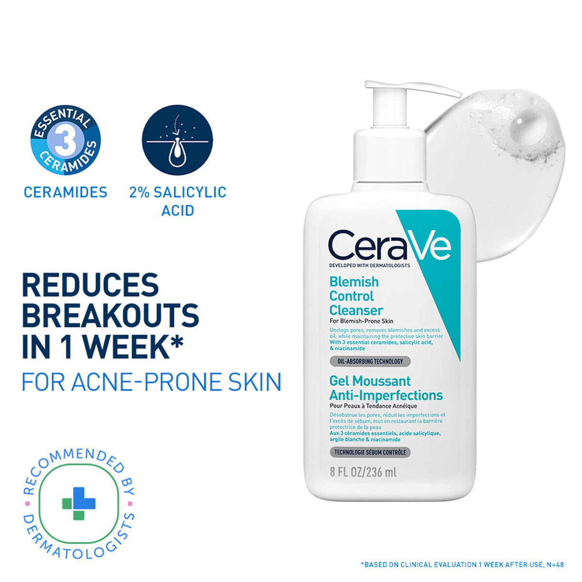CeraVe Blemish Control Cleanser With 2% Salicylic Acid & Niacinamide For Acne-Prone Skin