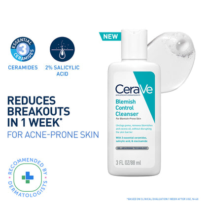 CeraVe Blemish Control Cleanser With 2% Salicylic Acid & Niacinamide For Acne-Prone Skin