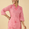 Dhiyona IE Checked V Neck Thread Work Pure Cotton Straight Kurta With Trousers