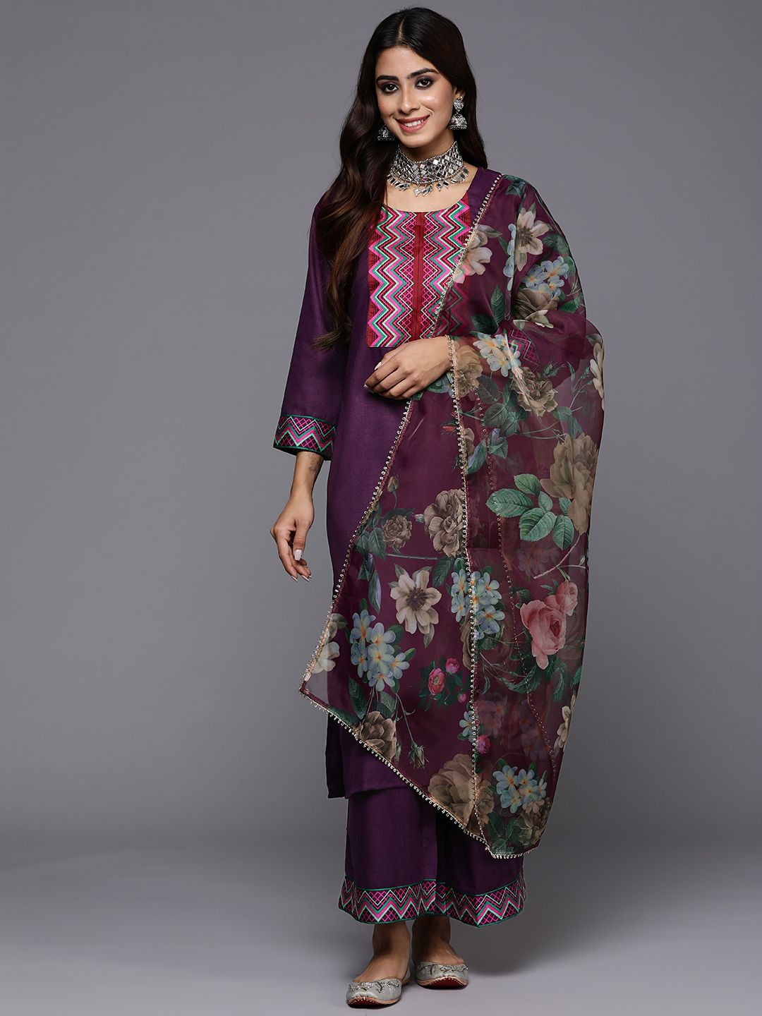Indyancart IE Women Yoke Design Regular Pure Cotton Kurta with Palazzos & With Dupatta