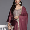 Indyancart VA Ethnic Motifs Embroidered Zari Kurta with Palazzos & Dupatta