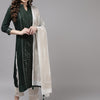 Indyancart IE Women Green & White Embroidered Kurta with Trousers & Dupatta