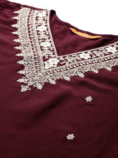 Dhiyona IE Women Floral Embroidered Thread Work Kurta with Trousers & Dupatta