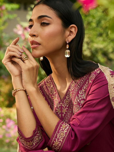 Dhiyona IE Ethnic Motifs Embroidered V-Neck Thread Work Straight Kurta with Salwar & Dupatta