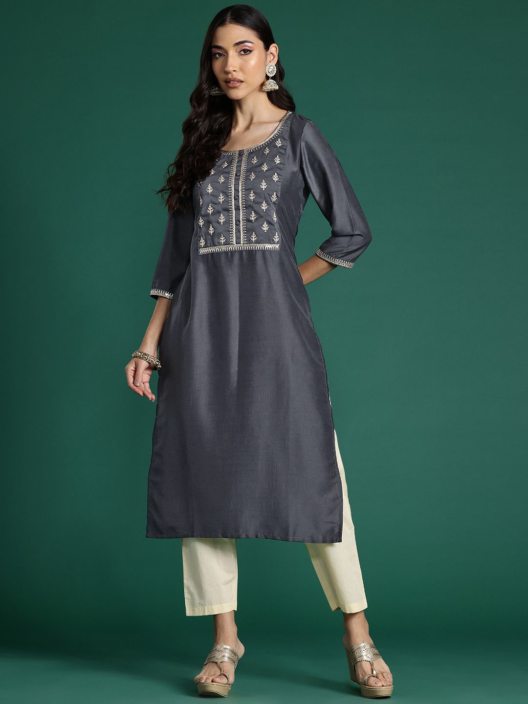 Dhiyona IE Ethnic Motifs Embroidered Zari Kurta