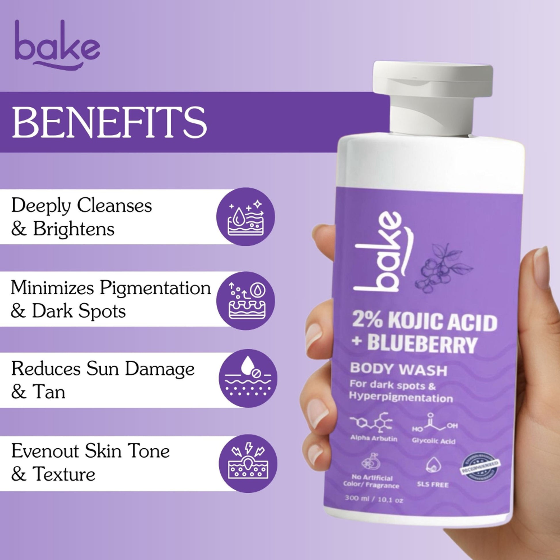 BAKE 2% Kojic Acid Body Wash With Glycolic Acid For Dark Spots, Pigmentation & Tan Removal