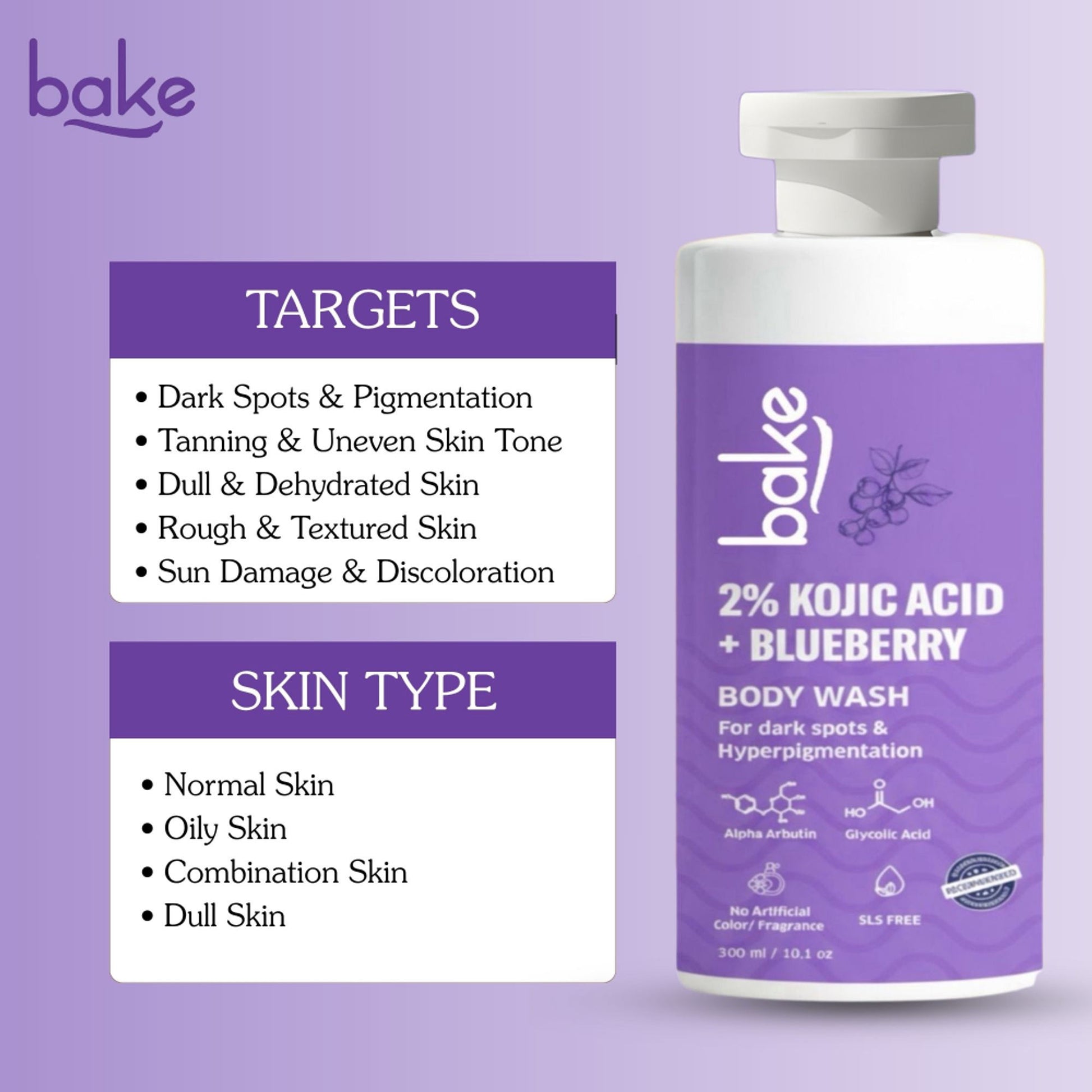 BAKE 2% Kojic Acid Body Wash With Glycolic Acid For Dark Spots, Pigmentation & Tan Removal