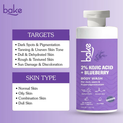 BAKE 2% Kojic Acid Body Wash With Glycolic Acid For Dark Spots, Pigmentation & Tan Removal