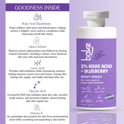 BAKE 2% Kojic Acid Body Wash With Glycolic Acid For Dark Spots, Pigmentation & Tan Removal