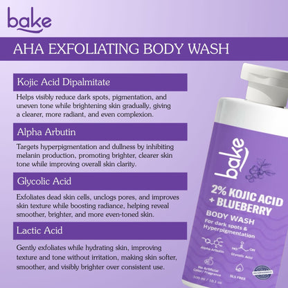 BAKE 2% Kojic Acid Body Wash With Glycolic Acid For Dark Spots, Pigmentation & Tan Removal