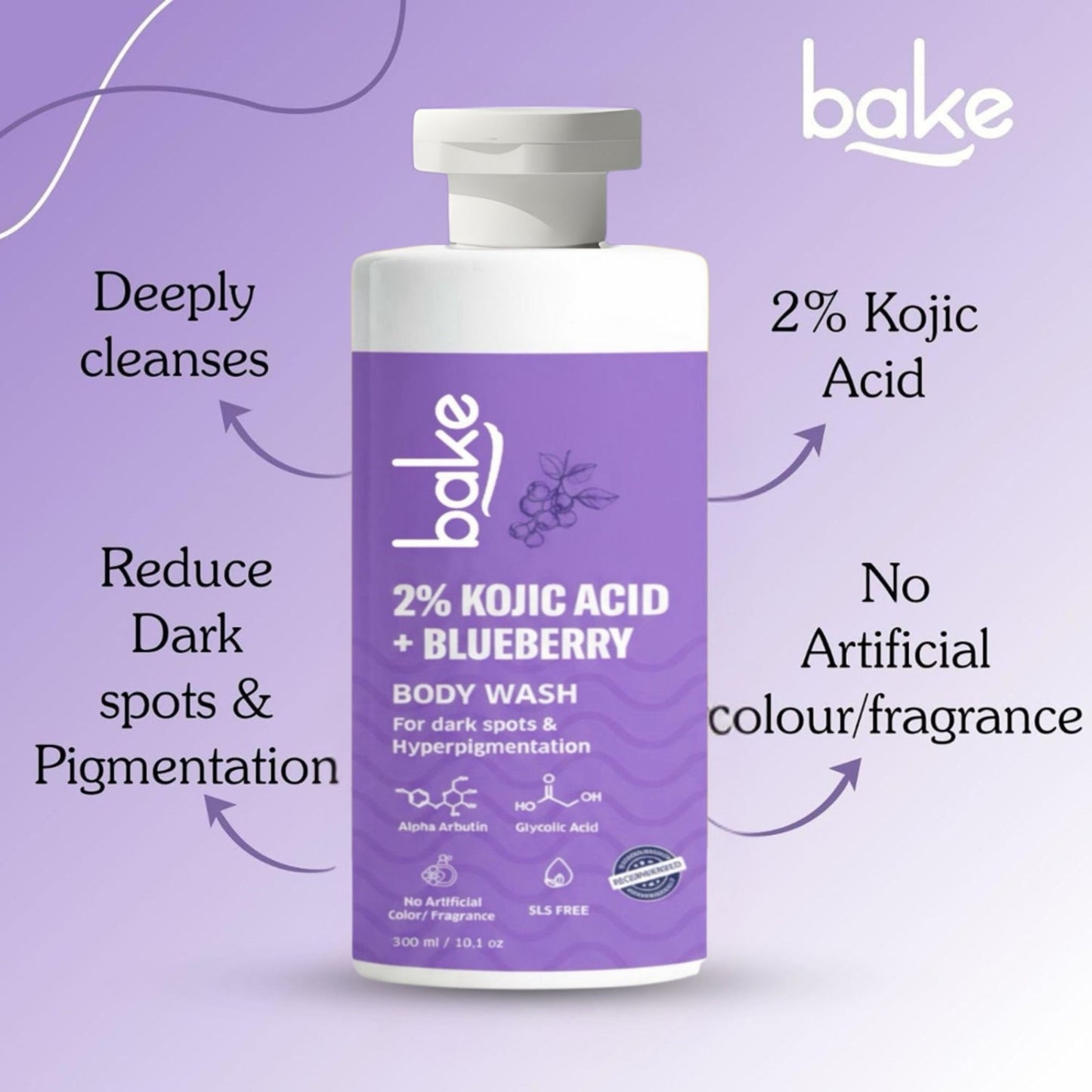 BAKE 2% Kojic Acid Body Wash With Glycolic Acid For Dark Spots, Pigmentation & Tan Removal