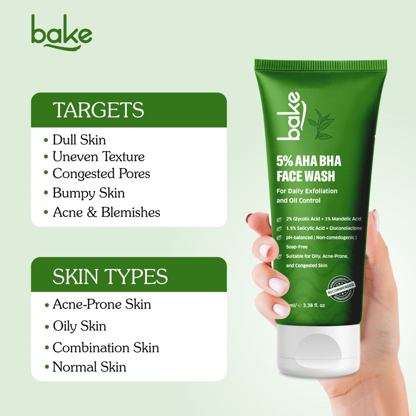 BAKE 5% AHA BHA Face Wash with Salicylic Acid, for Open Pores, Daily Exfoliation & Oil Control