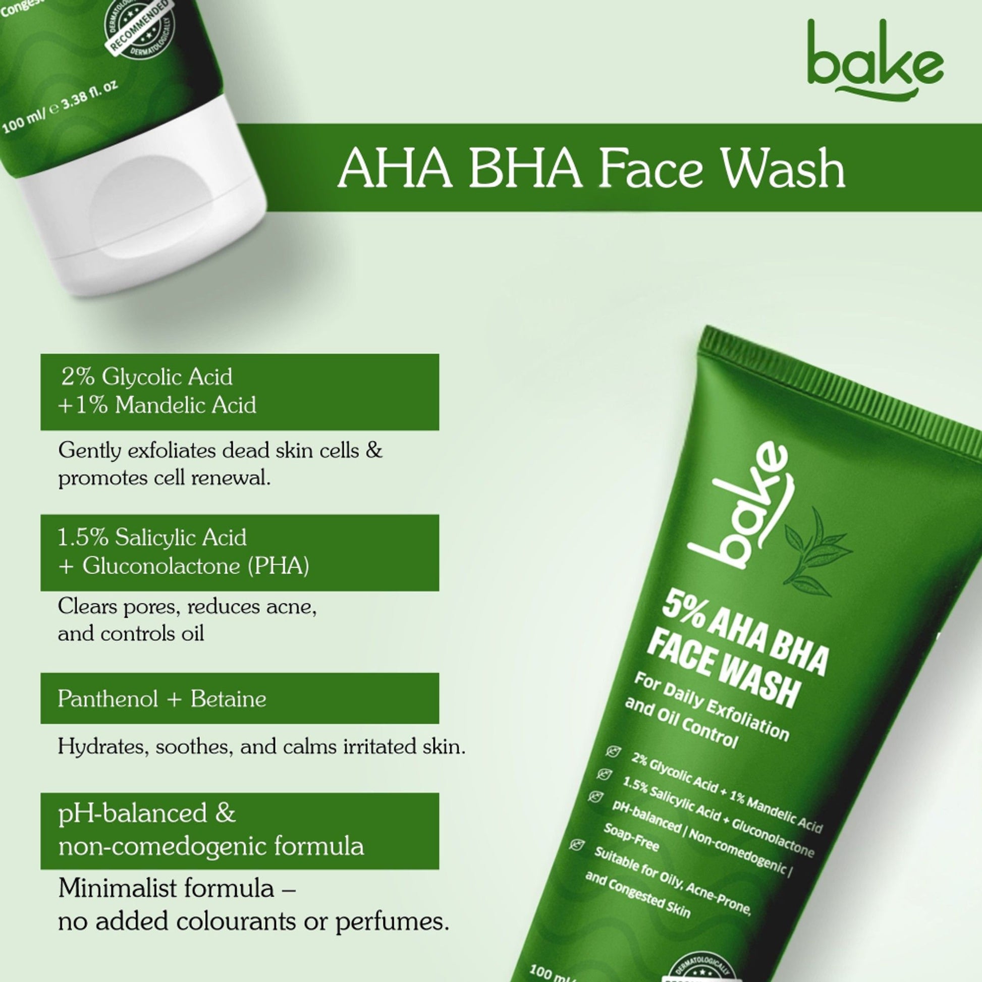 BAKE 5% AHA BHA Face Wash with Salicylic Acid, for Open Pores, Daily Exfoliation & Oil Control