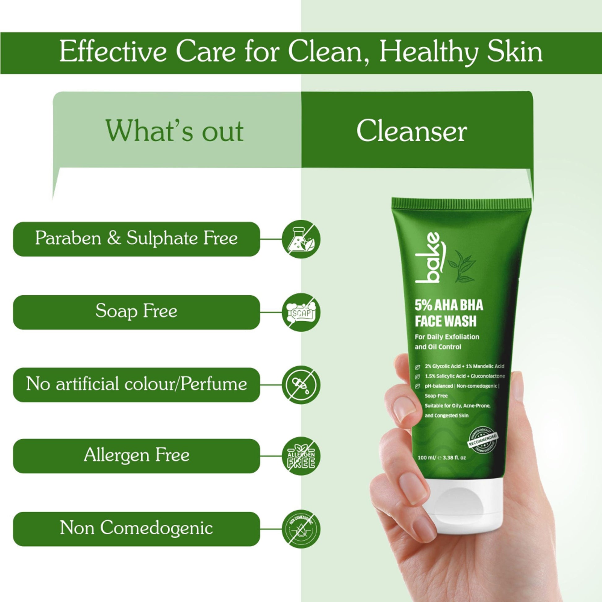 BAKE 5% AHA BHA Face Wash with Salicylic Acid, for Open Pores, Daily Exfoliation & Oil Control