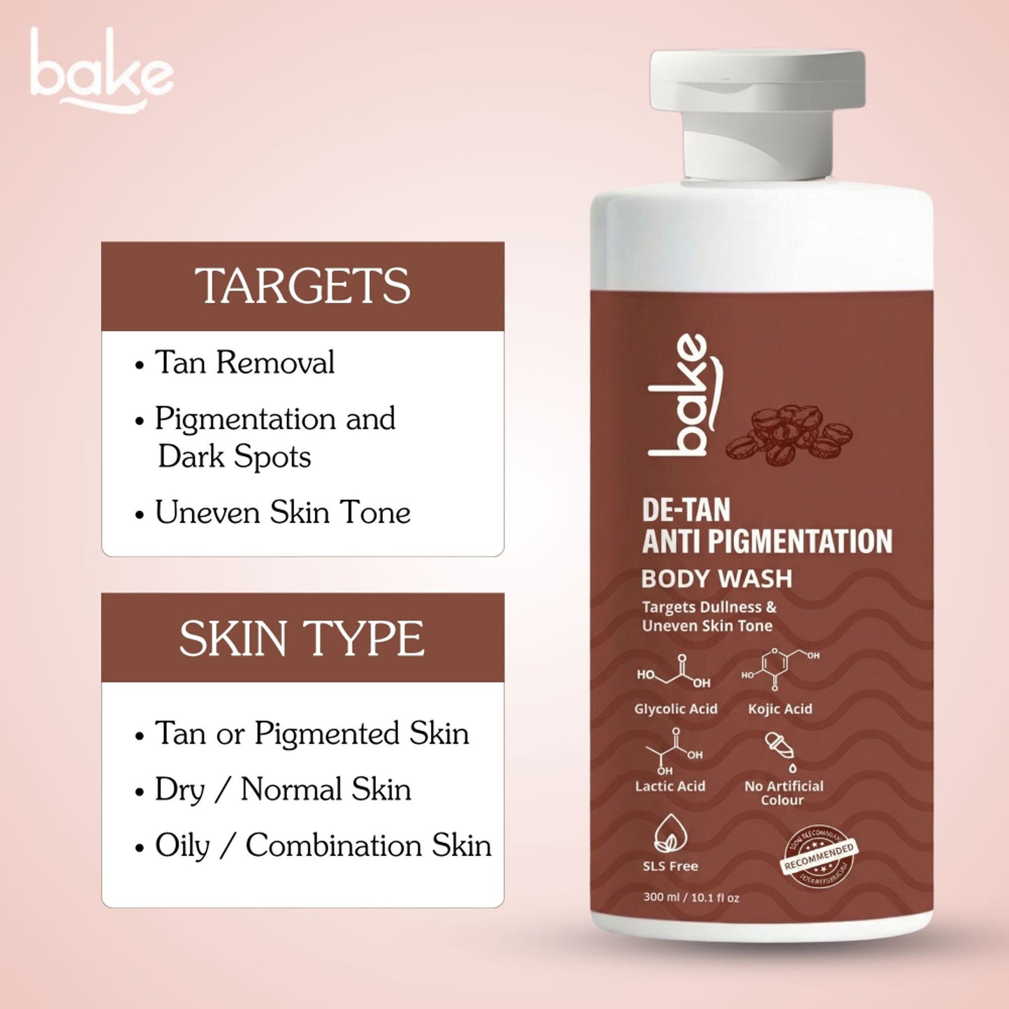 BAKE De-Tan Anti Pigmentation Coffee Body Wash for Dark Spots, Pigmentation, Tanning & Tan Removal