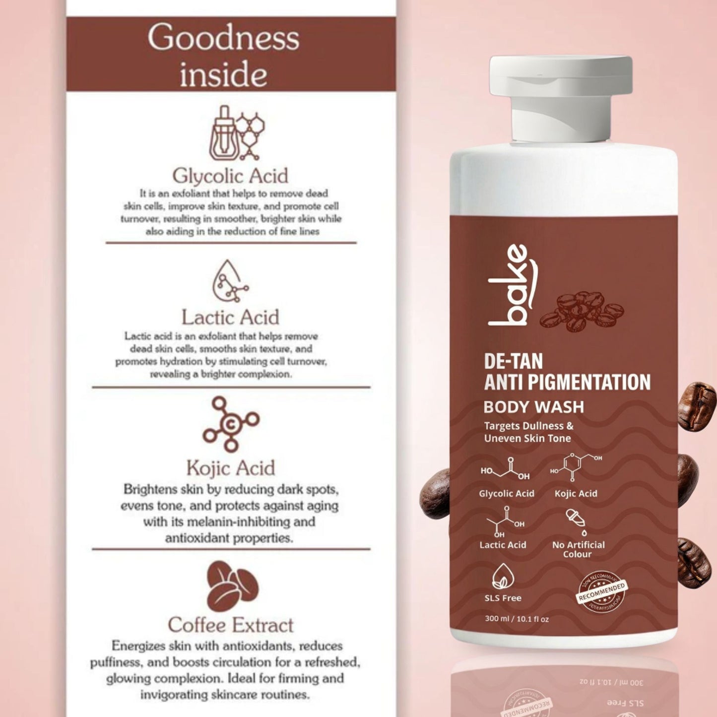 BAKE De-Tan Anti Pigmentation Coffee Body Wash for Dark Spots, Pigmentation, Tanning & Tan Removal