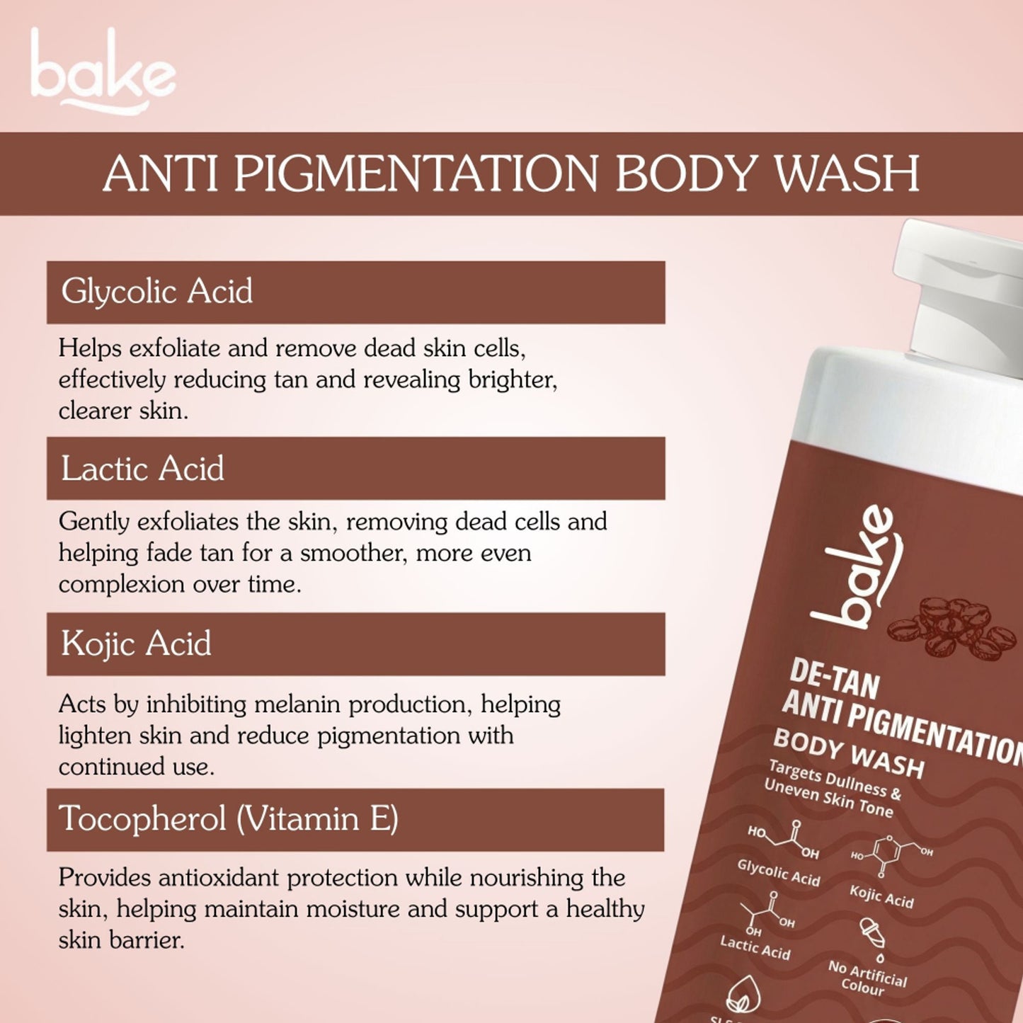 BAKE De-Tan Anti Pigmentation Coffee Body Wash for Dark Spots, Pigmentation, Tanning & Tan Removal
