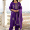 Indyancart Women's Ethnic Motifs Embroidered Regular Thread Work Kurta with Trousers & With Dupatta