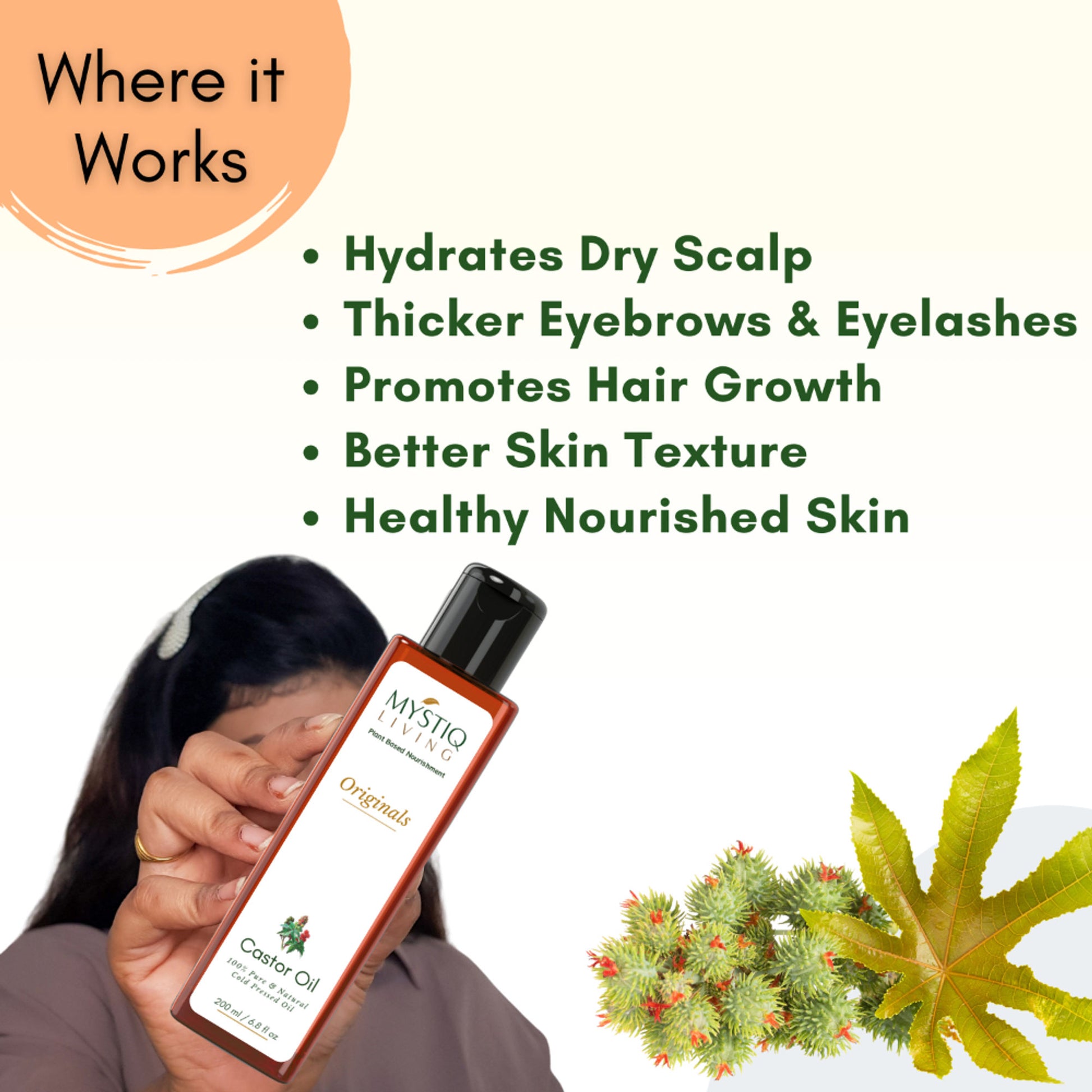 Mystiq Living Castor Oil 100% Pure & Cold Pressed For Hair Growth, Skin, Eyes, Face and Body