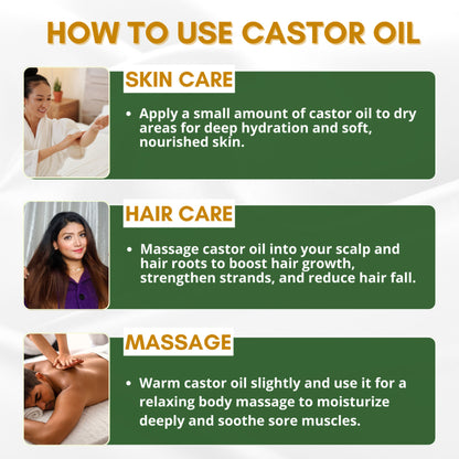 Mystiq Living Castor Oil 100% Pure & Cold Pressed For Hair Growth, Skin, Eyes, Face and Body