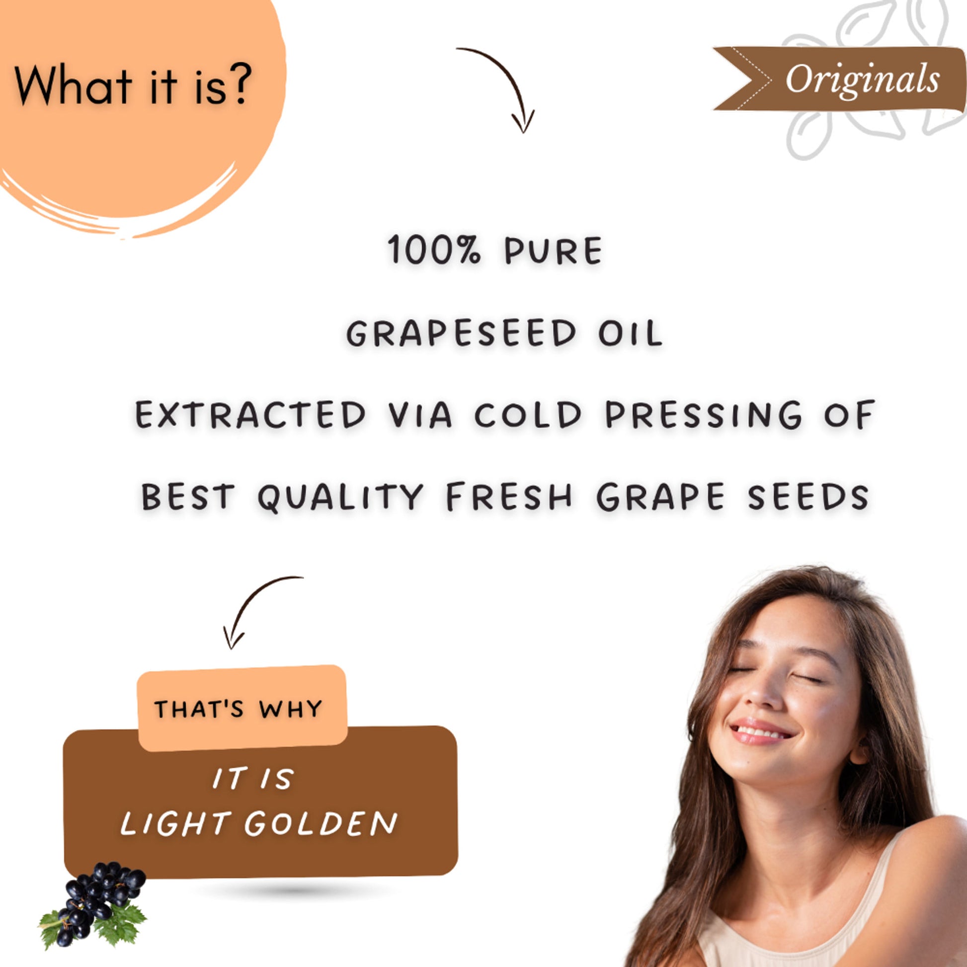 Mystiq Living Grapeseed Oil For Hair Growth, Face & Skin 100% Pure & Cold Pressed