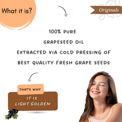 Mystiq Living Grapeseed Oil For Hair Growth, Face & Skin 100% Pure & Cold Pressed