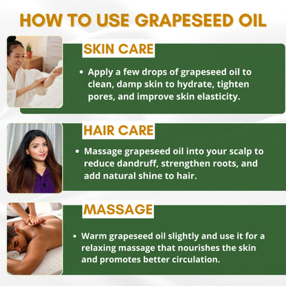 Mystiq Living Grapeseed Oil For Hair Growth, Face & Skin 100% Pure & Cold Pressed