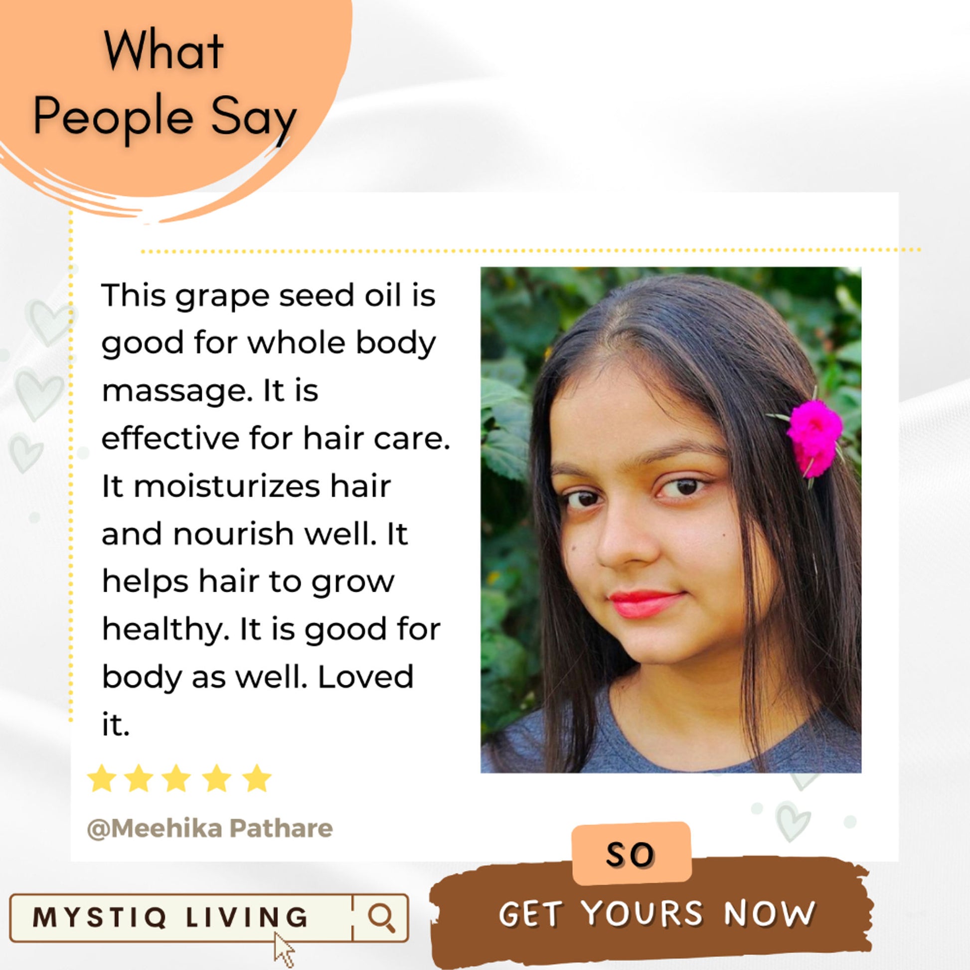 Mystiq Living Grapeseed Oil For Hair Growth, Face & Skin 100% Pure & Cold Pressed