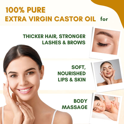 Mystiq Living Castor Oil 100% Pure & Cold Pressed For Hair Growth, Skin, Eyes, Face and Body