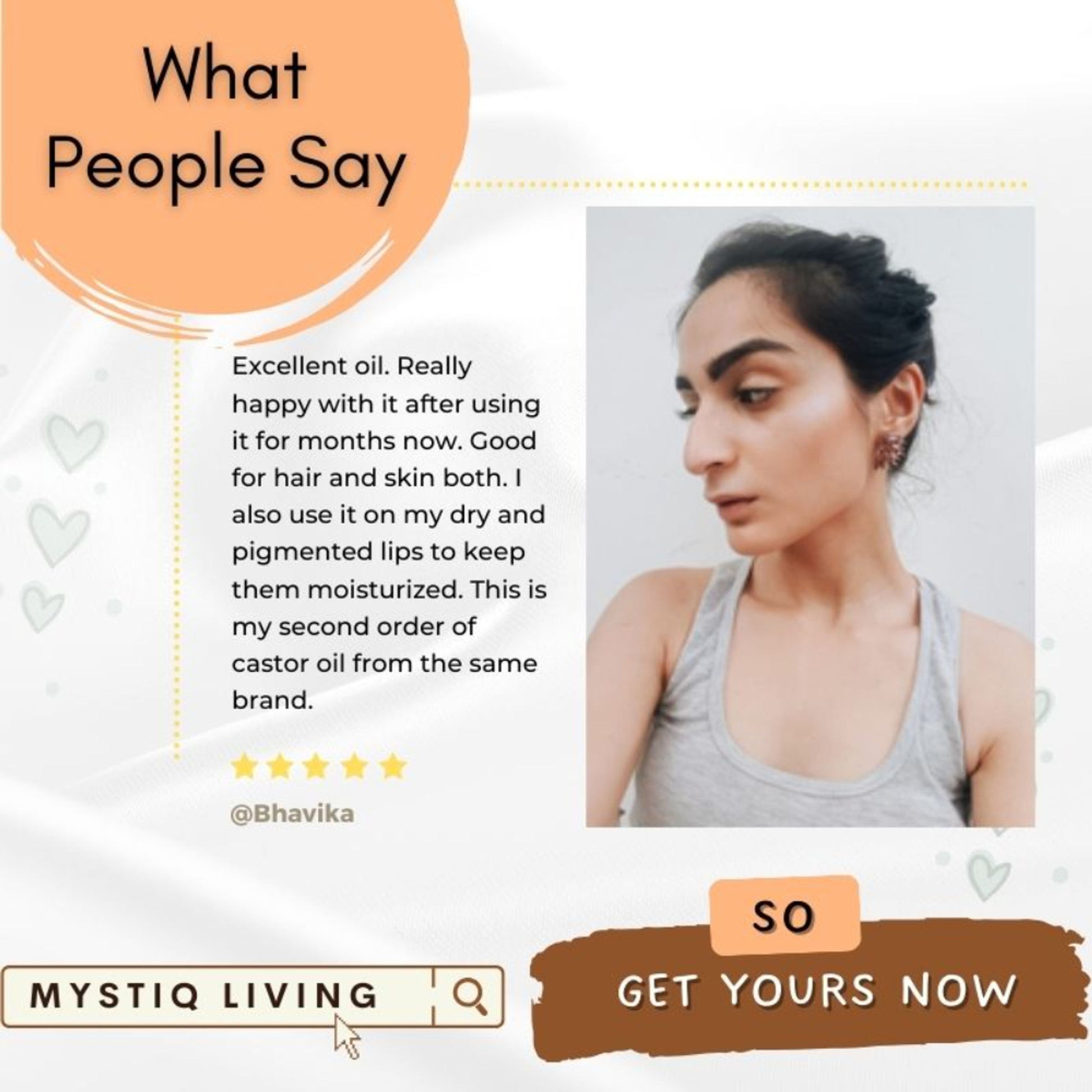 Mystiq Living Castor Oil 100% Pure & Cold Pressed For Hair Growth, Skin, Eyes, Face and Body