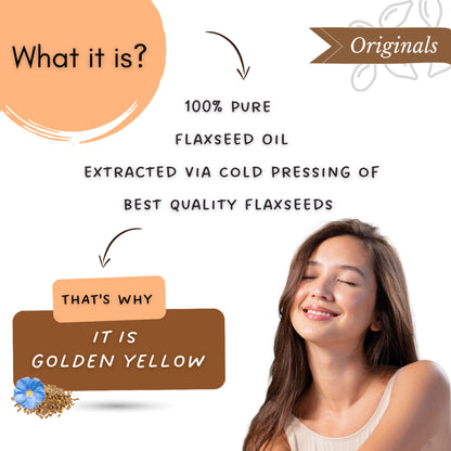 Mystiq Living Flaxseed Oil for Hair, Face & Skin, 100% Pure Cold Pressed and Organic with Omega 3