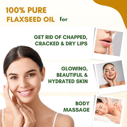 Mystiq Living Flaxseed Oil for Hair, Face & Skin, 100% Pure Cold Pressed and Organic with Omega 3