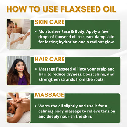 Mystiq Living Flaxseed Oil for Hair, Face & Skin, 100% Pure Cold Pressed and Organic with Omega 3