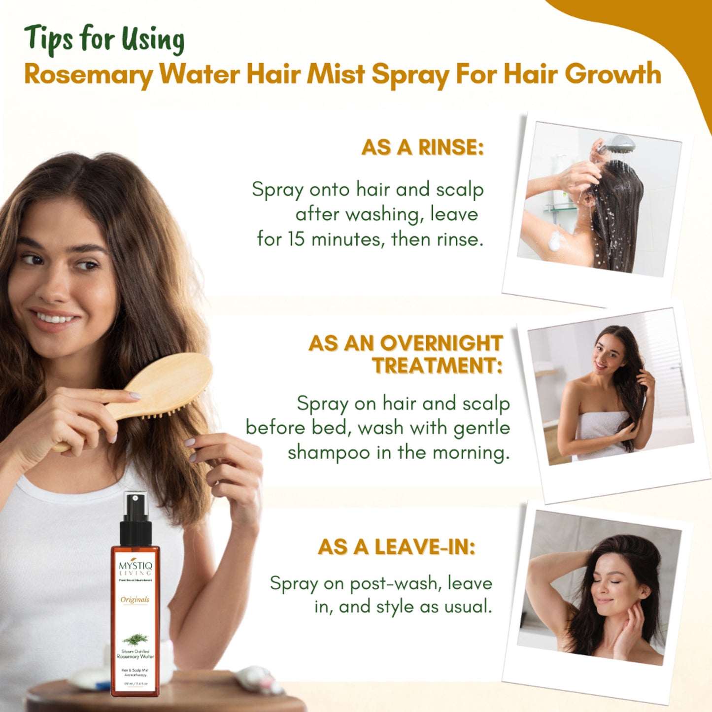 Mystiq Living Rosemary Water Hair Spray, Promotes Hair Growth, Anti Frizz & Damage Control - Pack 2