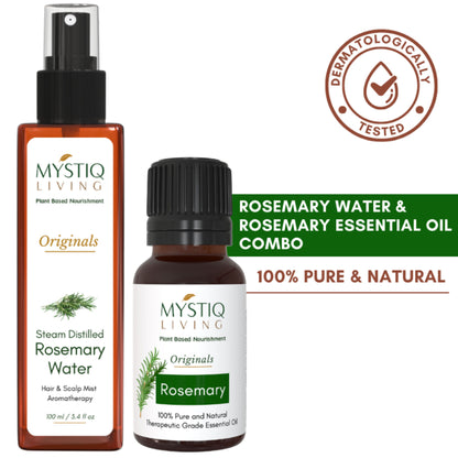 Mystiq Living Rosemary Water Hair Spray and Rosemary Essential Oil, Pure & Natural for Hair Growth