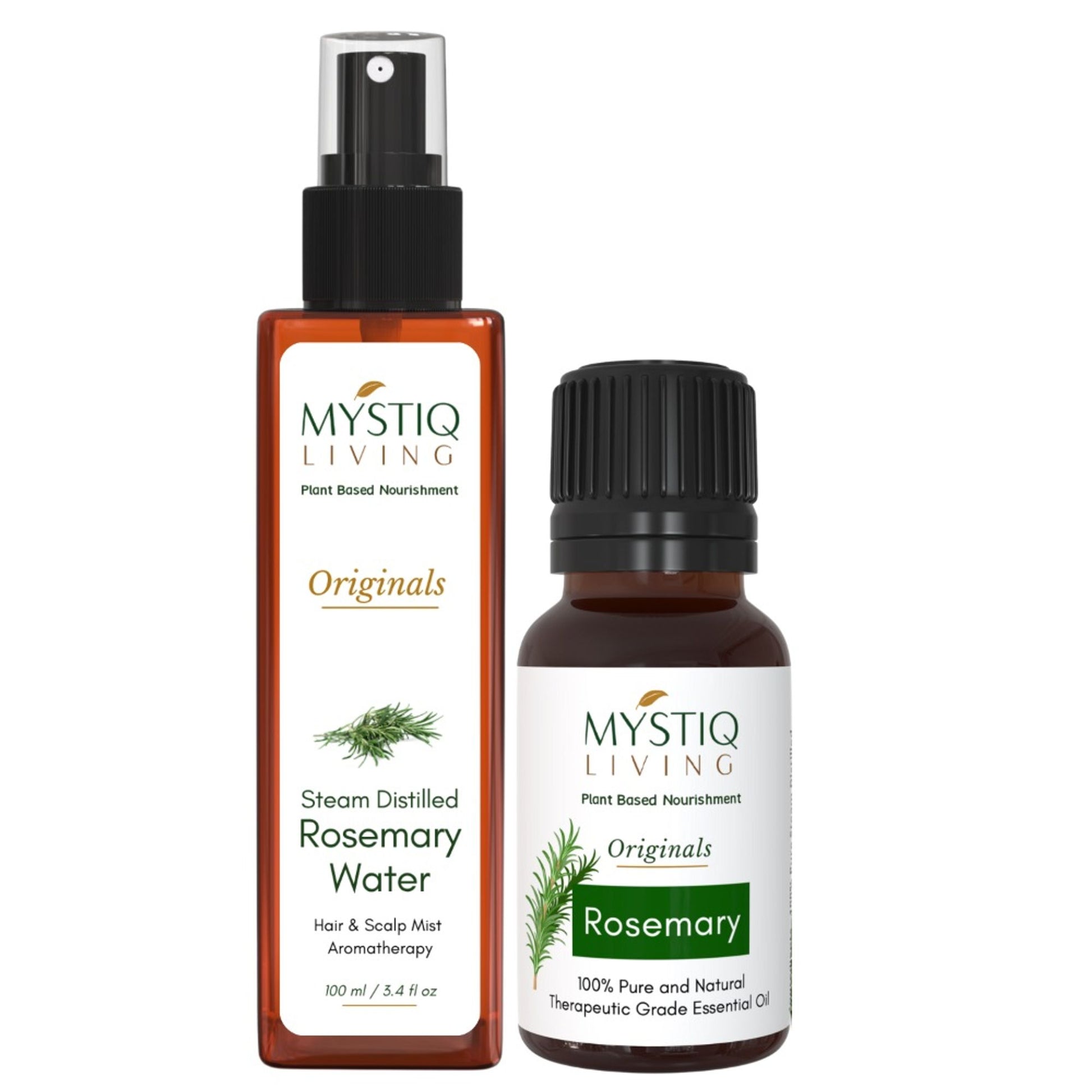 Mystiq Living Rosemary Water Hair Spray and Rosemary Essential Oil, Pure & Natural for Hair Growth