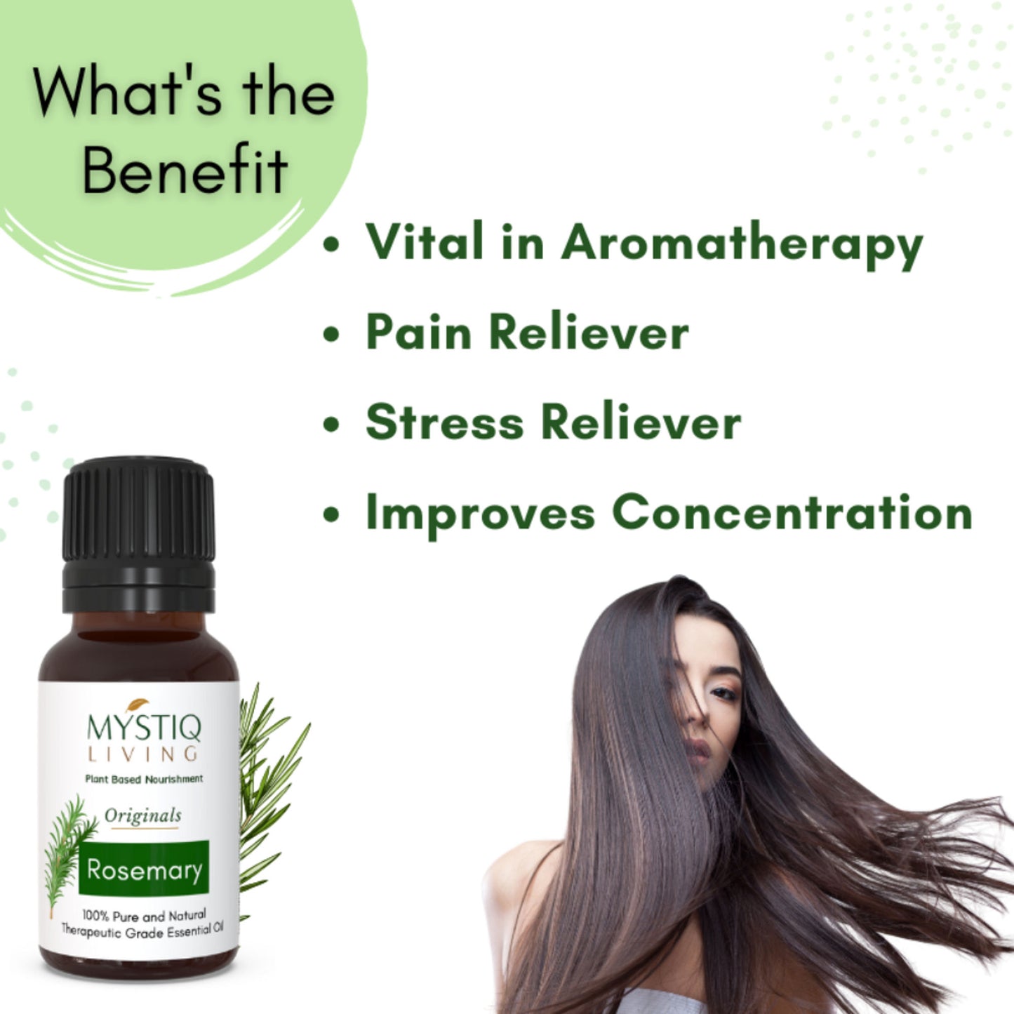Mystiq Living Rosemary Water Hair Spray and Rosemary Essential Oil, Pure & Natural for Hair Growth