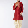 Men's Maroon Silk Blend Angrakha Kurta and Dhoti Set