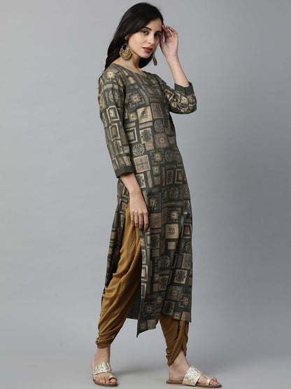 Dhiyona IE Women Green Printed Straight Kurta
